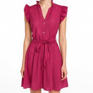 On 34th Pink Ruffle Short Sleeve Button Front Dress Women’s Small